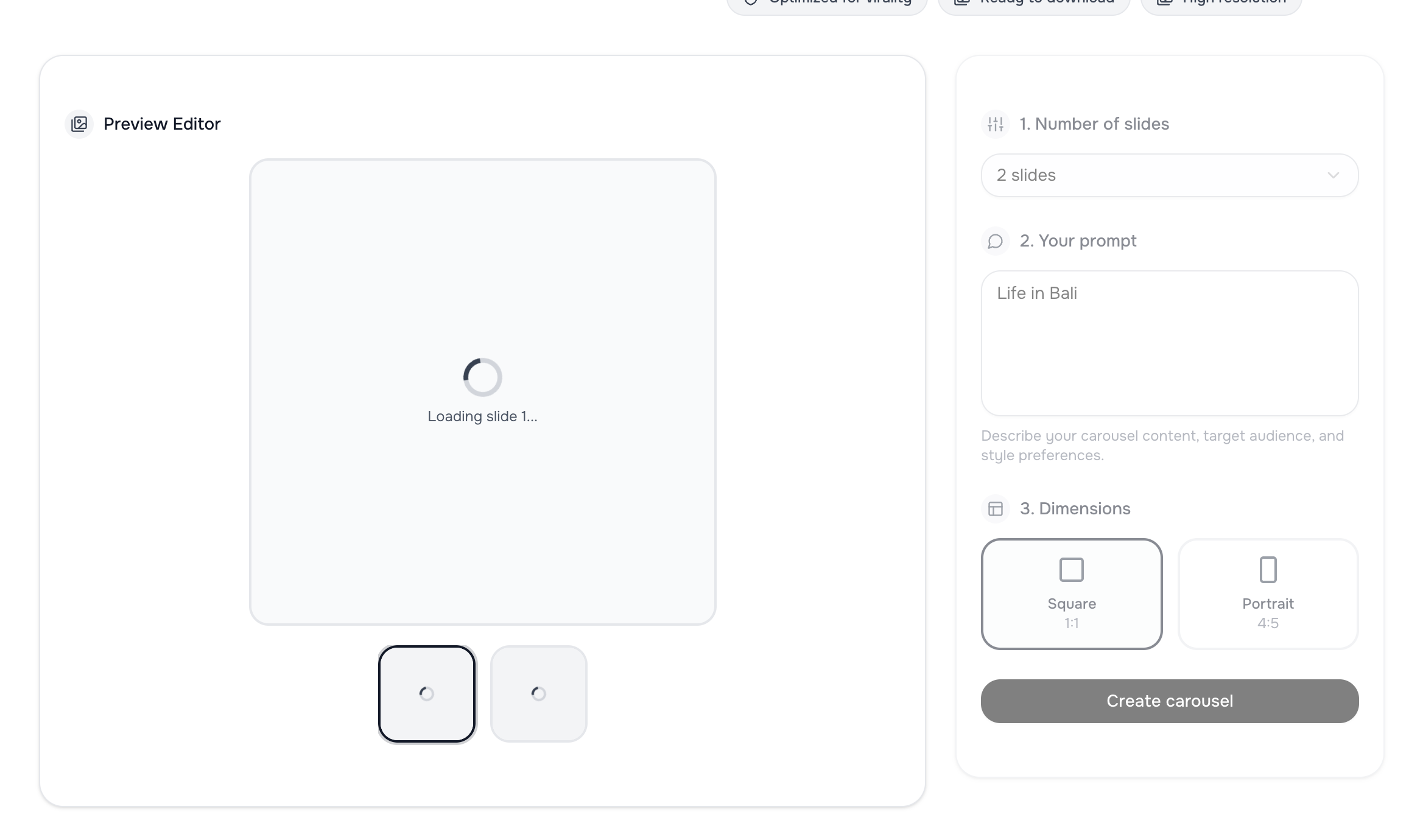 AI content generator interface preview